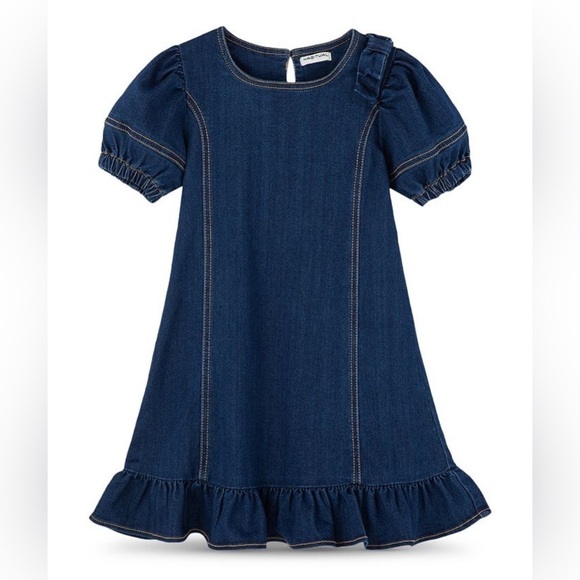 Habitual Kids Little Kid Girls 5/6 Flounce Denim Dress Dark Wash Bow Accent - Picture 1 of 8